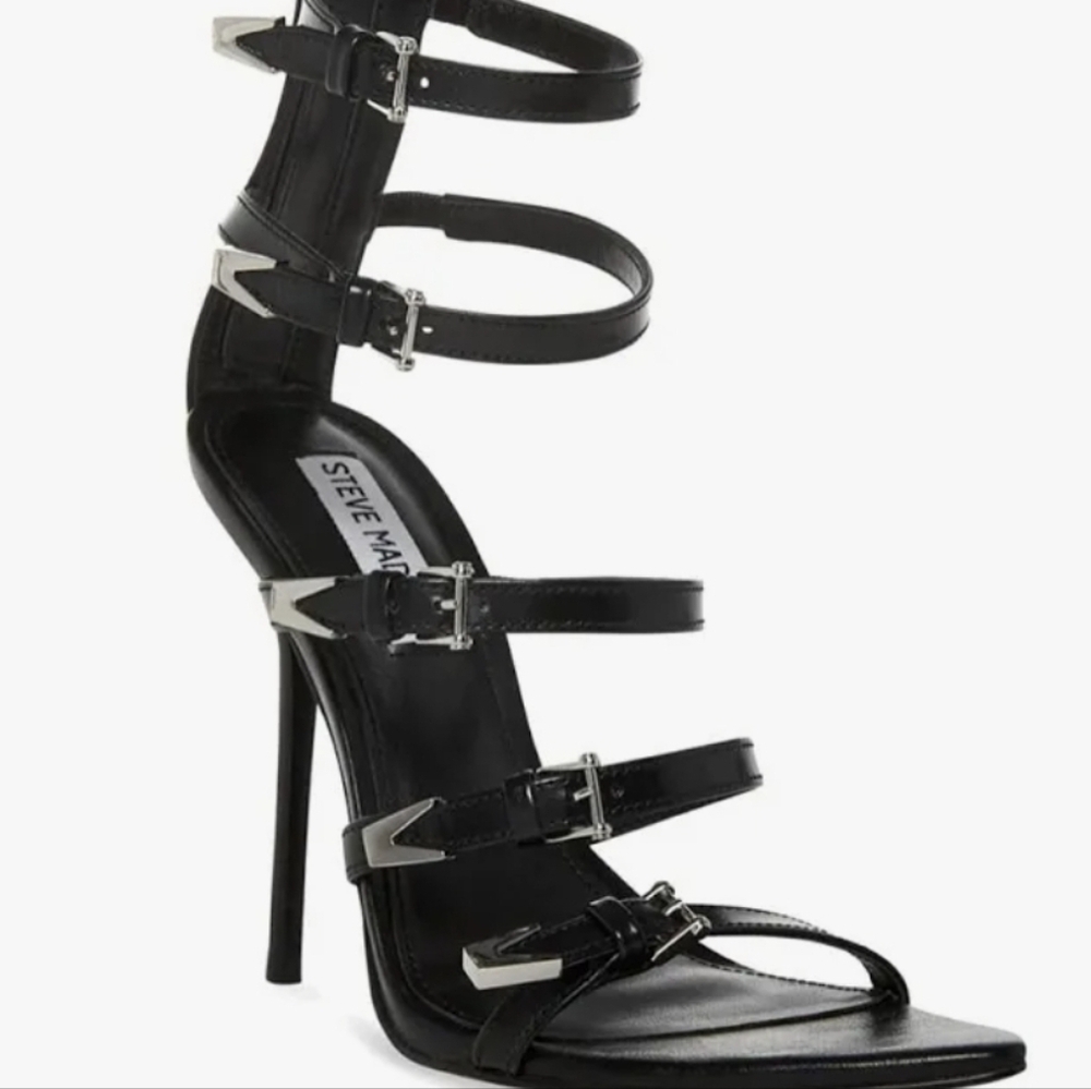 Steve Madden Black Strappy Buckle Stiletto Sandal
